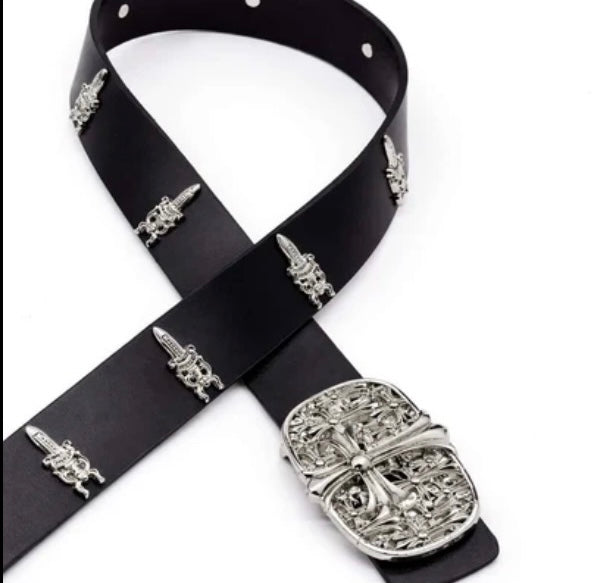 Ch Silver Crusade Strap leather belt