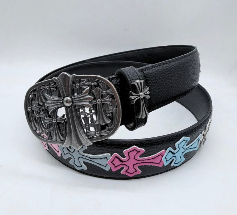 Black Vintage Filigree Cross Buckle Belt – Y2K Gothic Streetwear