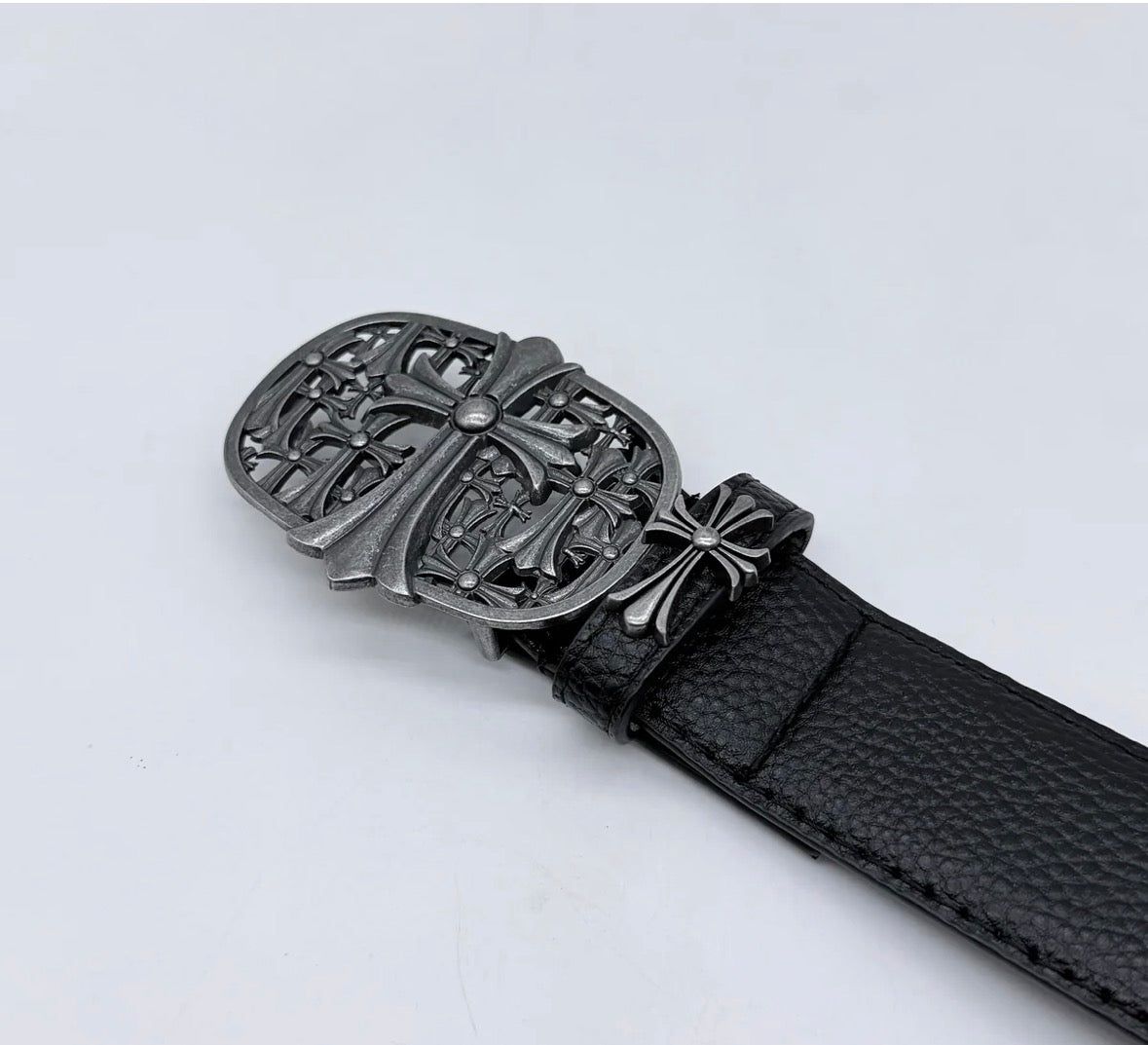 Black Vintage Filigree Cross Buckle Belt – Y2K Gothic Streetwear