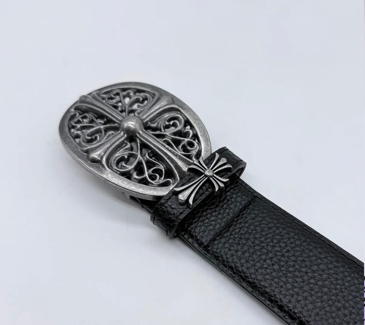 Black Vintage Filigree Cross Buckle Belt – Y2K Gothic Streetwear